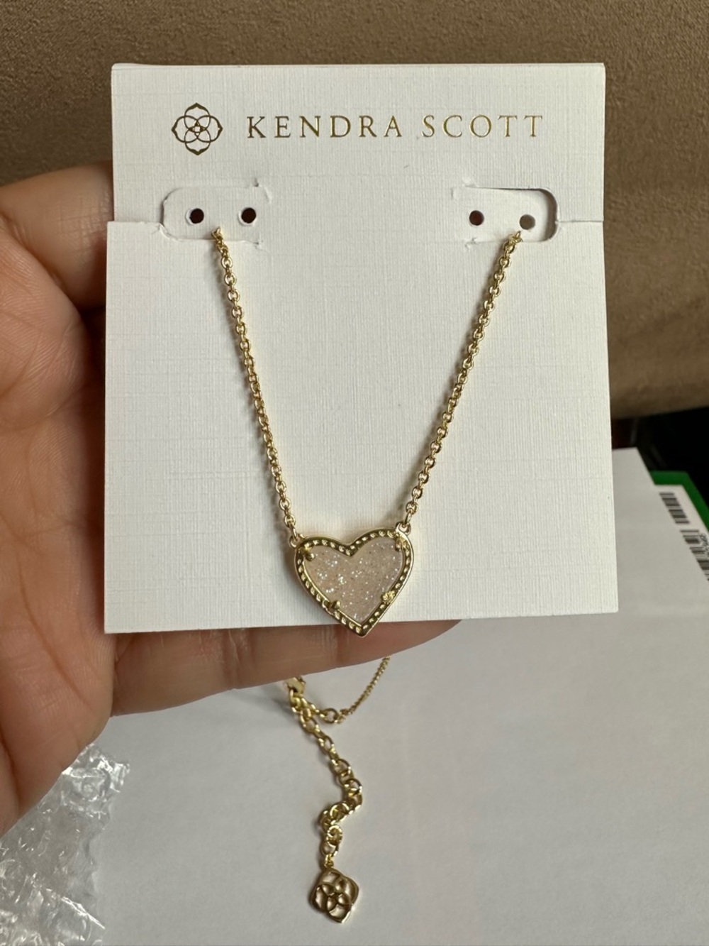 Kendra Scott Gold Heart Druzy Necklace Blush Pink Sparkle New without Tag
